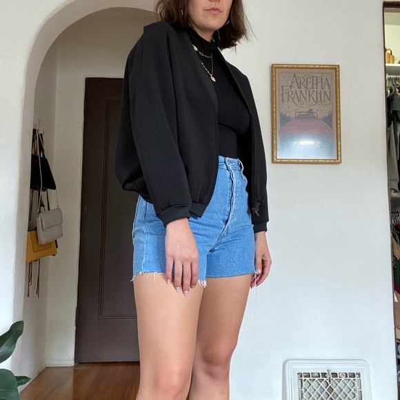 V-Neck Black Bomber Jacket - Picture 2 of 8